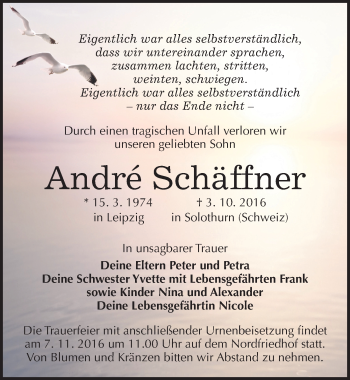Traueranzeige von André Schäffner von Mitteldeutsche Zeitung Halle/Saalkreis