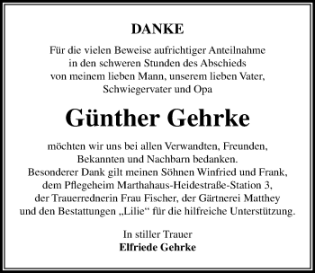 Traueranzeige von Günther Gehrke von Mitteldeutsche Zeitung Dessau-Roßlau