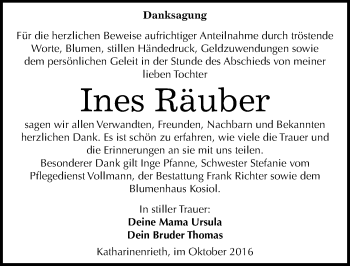Traueranzeige von Ines Räuber von Mitteldeutsche Zeitung Sangerhausen