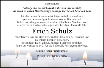 Traueranzeige von Erich Schulz von WVG - Wochenspiegel Dessau / Köthen