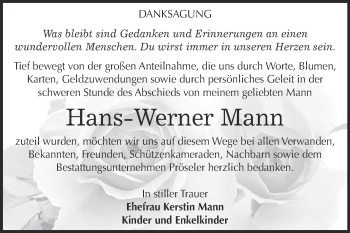 Traueranzeige von Hans-Werner Mann von Super Sonntag Bernburg