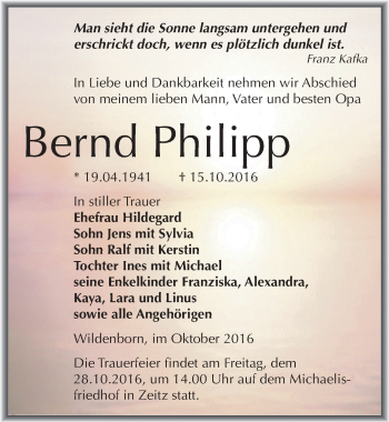 Traueranzeige von Bernd Philipp von Mitteldeutsche Zeitung Zeitz
