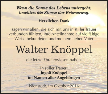 Traueranzeige von Walter Knöppel von Mitteldeutsche Zeitung Sangerhausen
