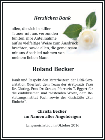 Traueranzeige von Roland Becker von WVG - Wochenspiegel Merseburg