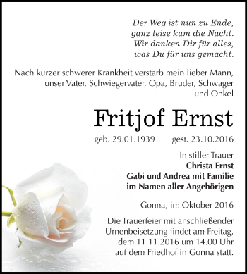 Traueranzeige von Fritjof Ernst von Super Sonntag SGH Mansf. Land
