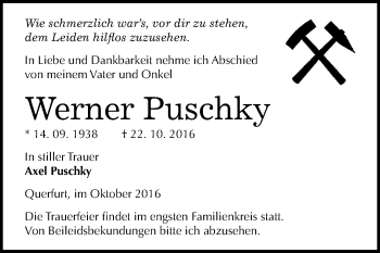 Traueranzeige von Werner Puschky von WVG - Wochenspiegel Merseburg