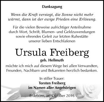 Traueranzeige von Ursula Freiberg von Mitteldeutsche Zeitung Mansfelder Land