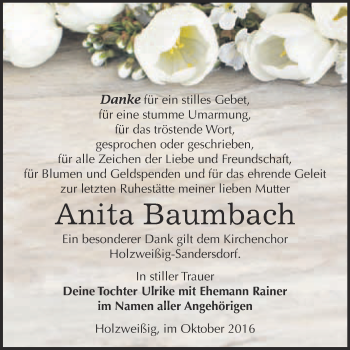Traueranzeige von Anita Baumbach von WVG - Wochenspiegel Bitterfeld