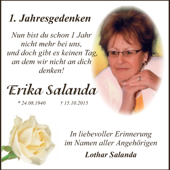Traueranzeige von Erika Salanda von WVG - Wochenspiegel Dessau / Köthen