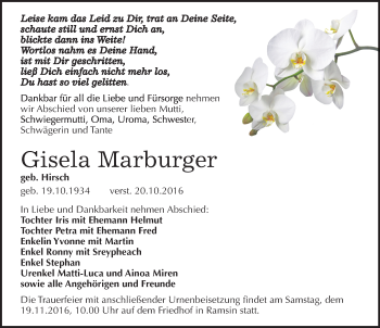 Traueranzeige von Gisela Marburger von Mitteldeutsche Zeitung Bitterfeld