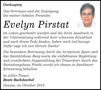 Traueranzeige von Evelyn Pirstat von WVG - Wochenspiegel Dessau / Köthen