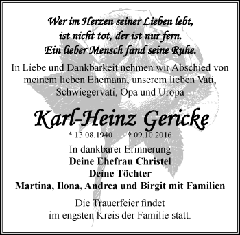 Traueranzeige von Karl-Heinz Gericke von Mitteldeutsche Zeitung Dessau-Roßlau