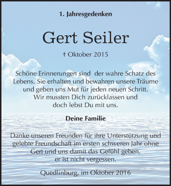 Traueranzeige von Gert Seiler von Mitteldeutsche Zeitung Quedlinburg