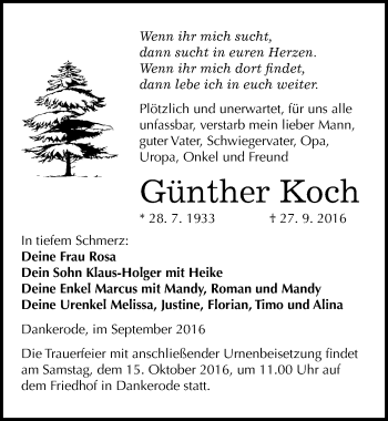 Traueranzeige von Günther Koch von Mitteldeutsche Zeitung Quedlinburg