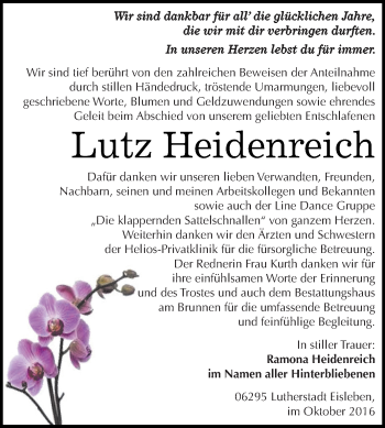 Traueranzeige von Lutz Heidenreich von Wochenspiegel Mansfelder Land