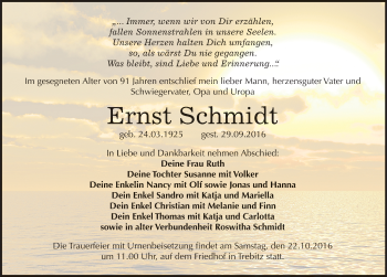 Traueranzeige von Ernst Schmidt von Mitteldeutsche Zeitung Wittenberg