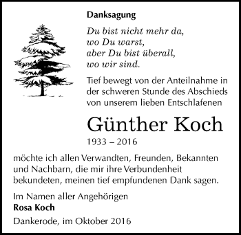 Traueranzeige von Günther Koch von Mitteldeutsche Zeitung Quedlinburg