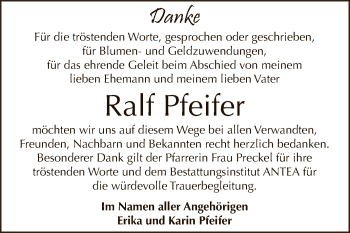 Traueranzeige von Ralf Pfeifer von WVG - Wochenspiegel Dessau / Köthen