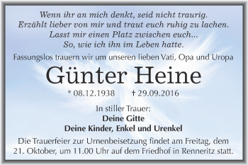 Traueranzeige von Günter Heine von WVG - Wochenspiegel Merseburg