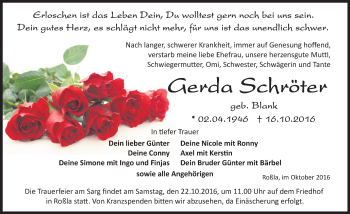 Traueranzeige von Gerda Schröter von Mitteldeutsche Zeitung Sangerhausen