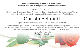 Traueranzeige von Christa Schmidt von Mitteldeutsche Zeitung Köthen