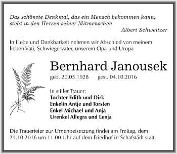 Traueranzeige von Bernhard Janousek von Mitteldeutsche Zeitung Merseburg/Querfurt