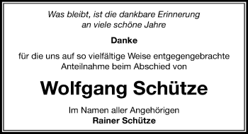 Traueranzeige von Wolfgang Schütze von Mitteldeutsche Zeitung Bitterfeld