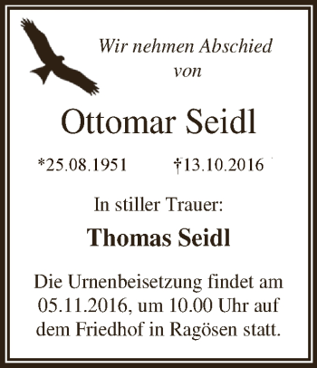 Traueranzeige von Ottomar Seidl von WVG - Wochenspiegel Dessau / Köthen