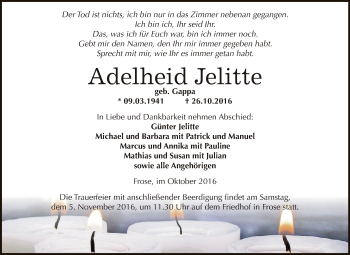 Traueranzeige von Adelheid Jelitte von Super Sonntag Aschersleben