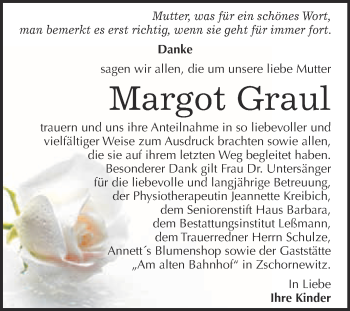 Traueranzeige von Margot Graul von WVG - Wochenspiegel Wittenberg