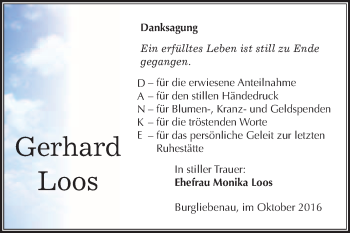 Traueranzeige von Gerhard Loos von WVG - Wochenspiegel Merseburg