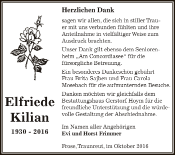 Traueranzeige von Elfriede Kilian von Super Sonntag Aschersleben