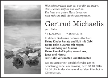 Traueranzeige von Gertrud Michaelis von WVG - Wochenspiegel Bitterfeld