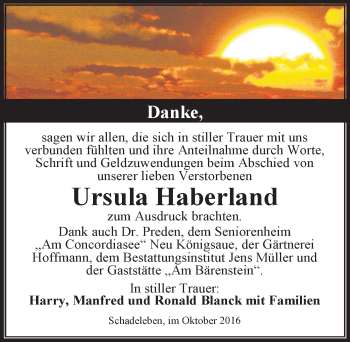 Traueranzeige von Ursula Haberland von Mitteldeutsche Zeitung Aschersleben