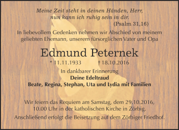 Traueranzeige von Edmund Peternek von WVG - Wochenspiegel Bitterfeld