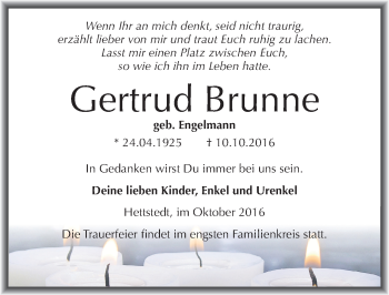 Traueranzeige von Gertrud Brunne von Mitteldeutsche Zeitung Mansfelder Land