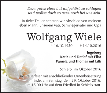 Traueranzeige von Wolfgang Wiele von Mitteldeutsche Zeitung Quedlinburg