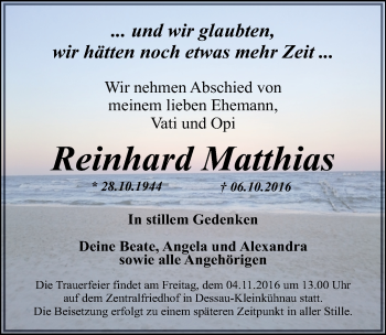 Traueranzeige von Reinhard Matthias von Mitteldeutsche Zeitung Dessau-Roßlau