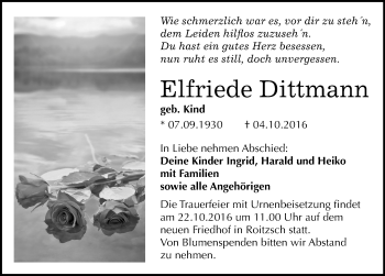 Traueranzeige von Elfriede Dittmann von Mitteldeutsche Zeitung Bitterfeld