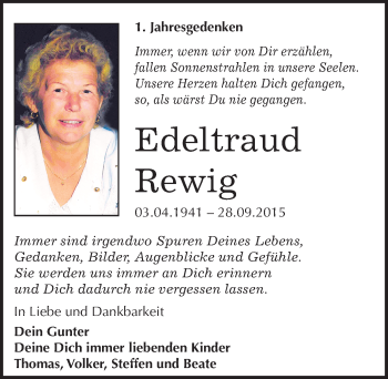 Traueranzeige von Edeltraud Rewig von Mitteldeutsche Zeitung Wittenberg
