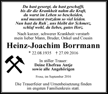 Traueranzeige von Heinz-Joachim Borrmann von Mitteldeutsche Zeitung Aschersleben