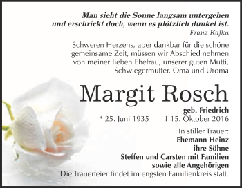 Traueranzeige von Margit Rosch von WVG - Wochenspiegel Merseburg