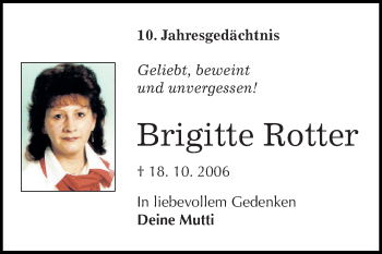 Traueranzeige von Brigitte Rotter von WVG - Wochenspiegel Dessau / Köthen