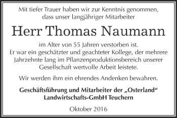 Traueranzeige von Thomas Naumann von WVG - Wochenspiegel NMB / WSF / ZTZ