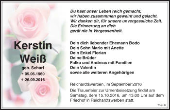 Traueranzeige von Kerstin Weiß von Mitteldeutsche Zeitung Weißenfels