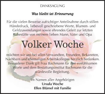 Traueranzeige von Volker Woche von WVG - Wochenspiegel Dessau / Köthen
