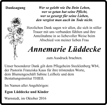 Traueranzeige von Annemarie Lüddecke von Mitteldeutsche Zeitung Quedlinburg