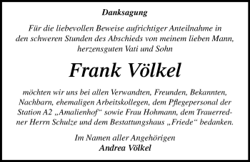 Traueranzeige von Frank Völkel von Mitteldeutsche Zeitung Dessau-Roßlau