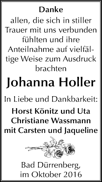Traueranzeige von Johanna Holler von Mitteldeutsche Zeitung Merseburg/Querfurt