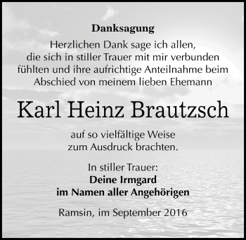 Traueranzeige von Karl Heinz Brautzsch von Mitteldeutsche Zeitung Bitterfeld